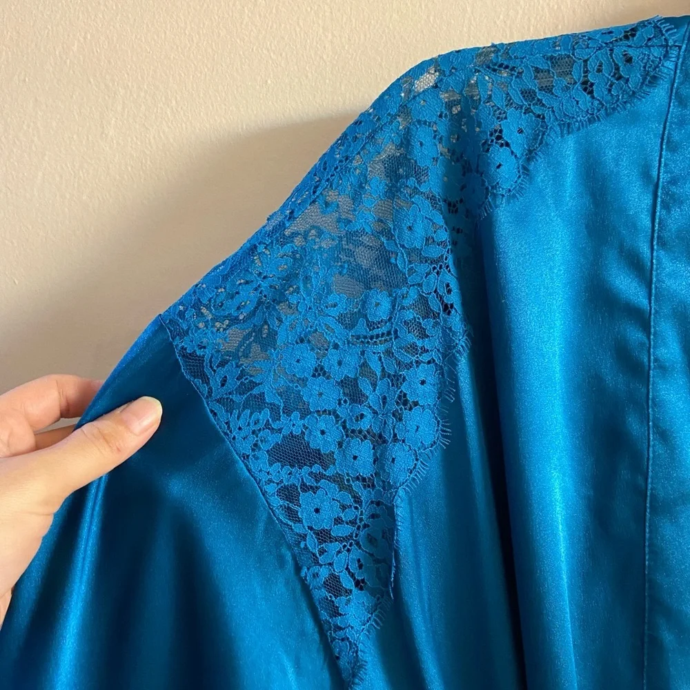 Victoria's Secret Teal Satin Lace-Trim Kimono Robe NWT